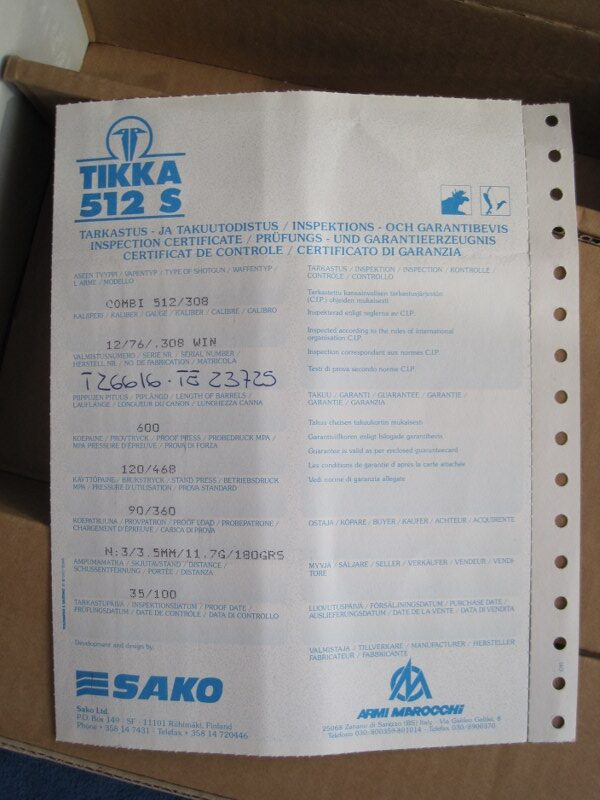 Tikka model 512S Combo 12 GA./308 Win. Caliber.